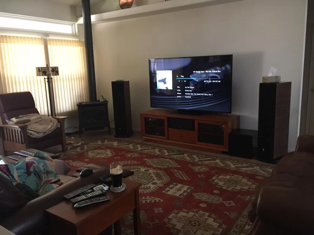 tv and surround sound system in living room